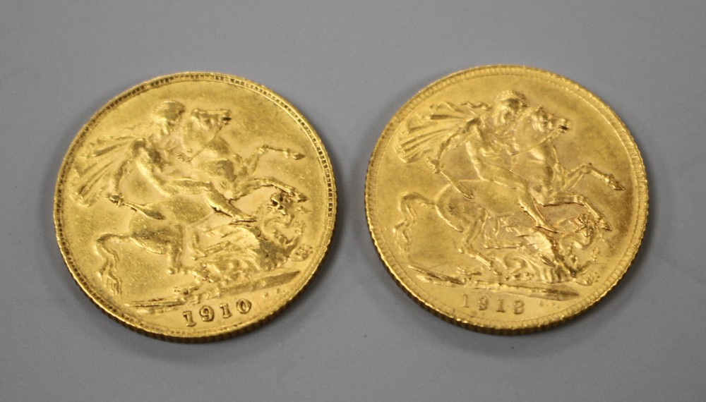 Two early 20th century gold full sovereigns, 1910 & 1913.